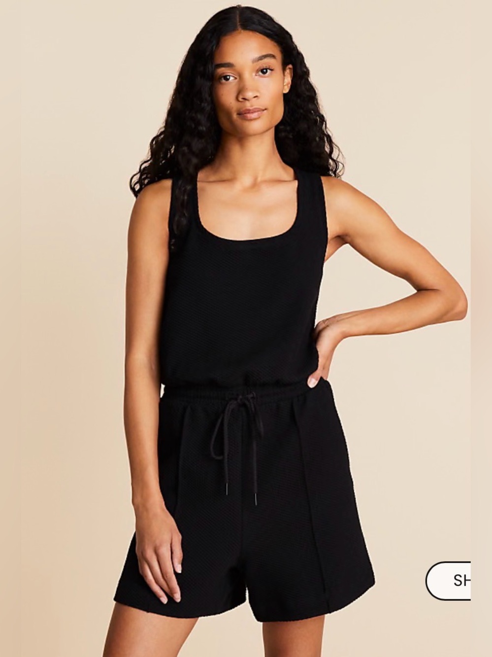 Lou & Grey Black Textured Tank Romper with Drawstring